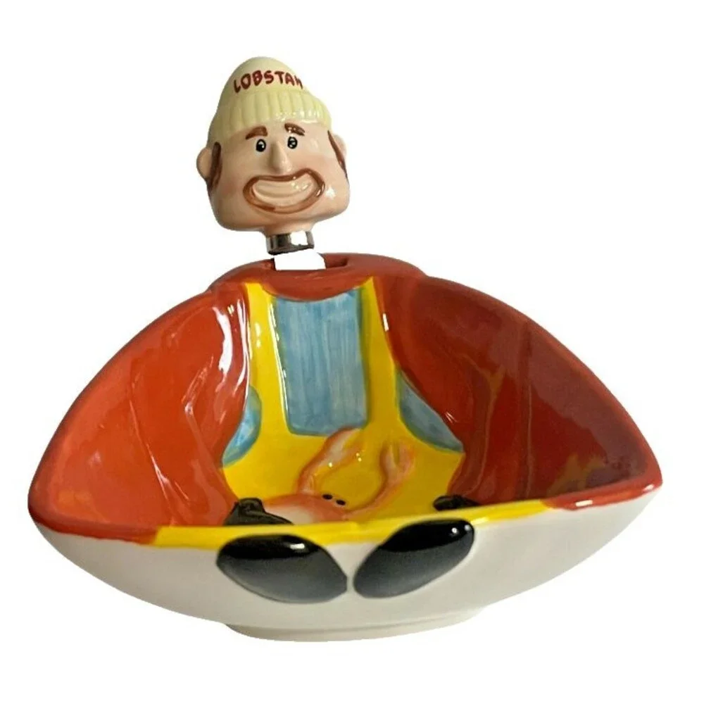 Ceramic Lobstahman Butter Bowl and Spreader Set Lobsterman Summer Clambake